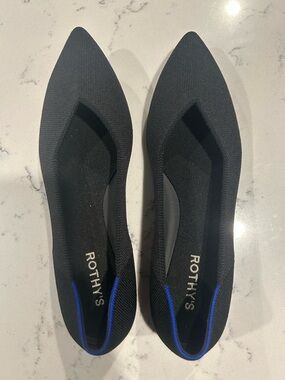 Rothy's Black Pointed Knit Flats with Blue Accent